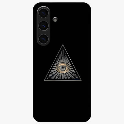 Illuminati Evil Glass Case showing flat back view with mysterious illuminati symbol artwork and glossy glass finish.