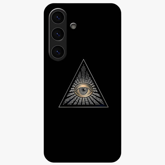 Illuminati Evil Glass Case showing flat back view with mysterious illuminati symbol artwork and glossy glass finish.