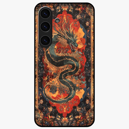 Inferno Dragon Soul Glass Case showing flat back view with fiery dragon artwork and glossy glass finish.