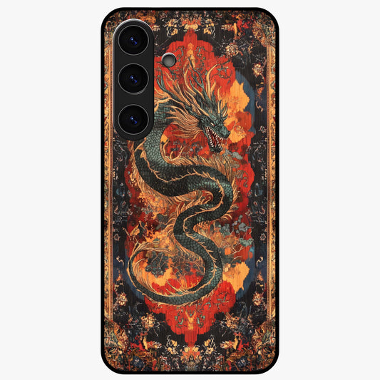 Inferno Dragon Soul Glass Case showing flat back view with fiery dragon artwork and glossy glass finish.