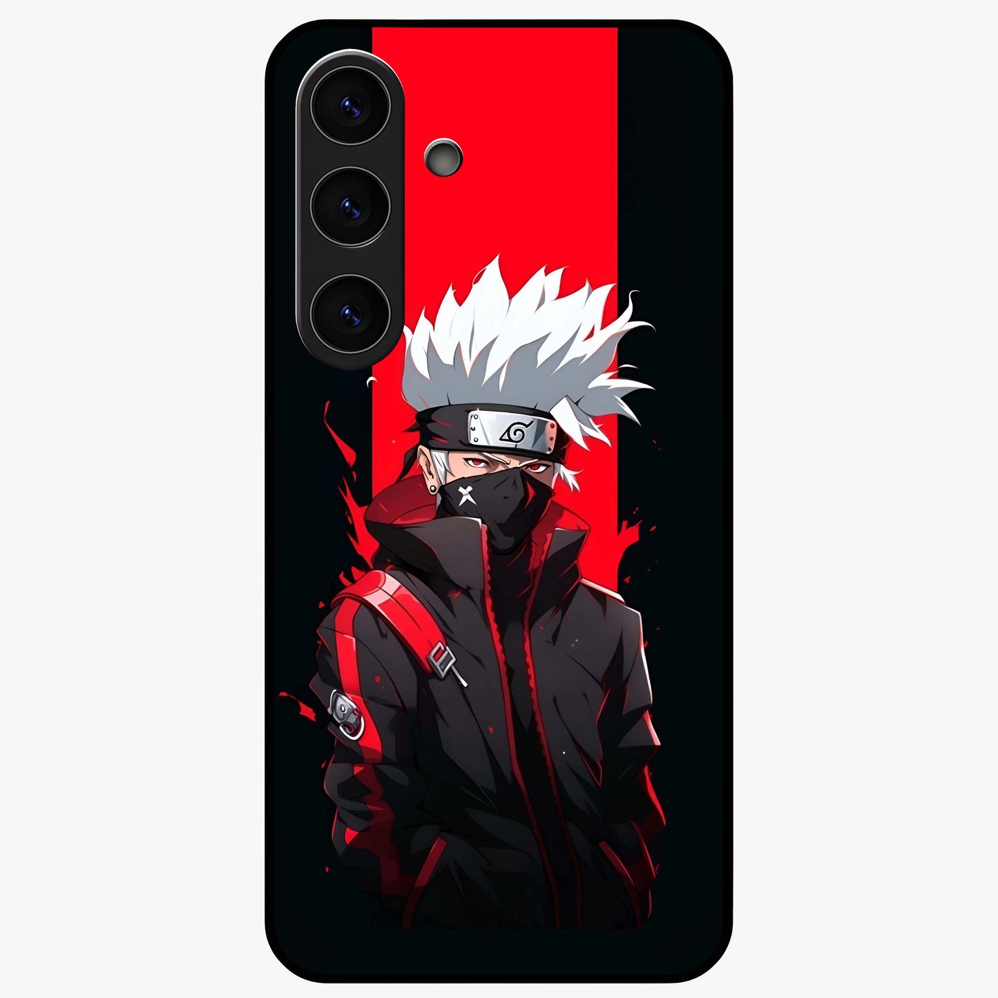 Kakashi Scarlet Shadow Glass Case showing flat back view with powerful anime ninja artwork and glossy glass finish.