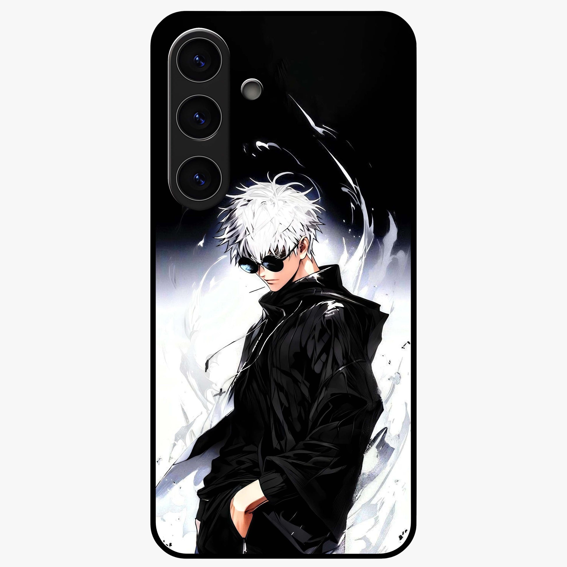 Limitless Shadow King Glass Case showing flat back view with powerful shadow warrior artwork and glossy glass finish.