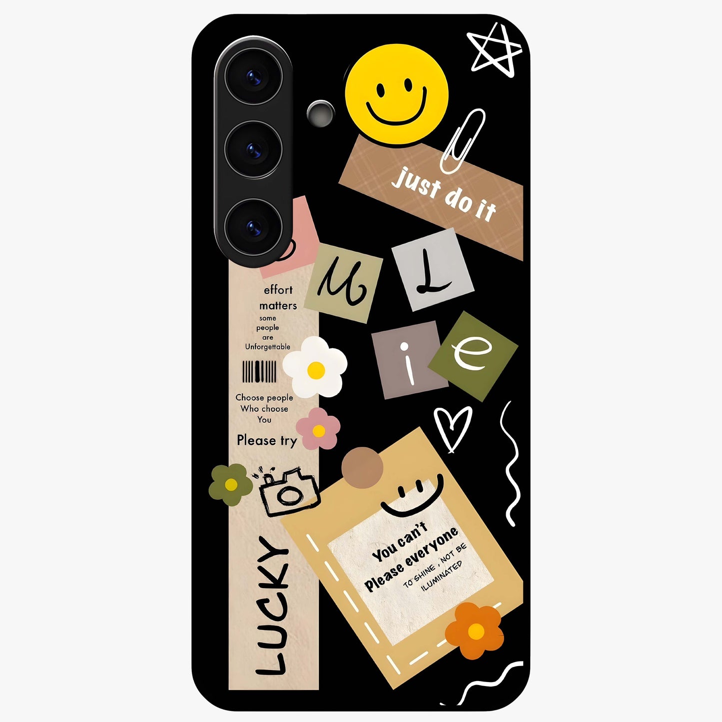 Lucky Aesthetic Collage Glass Case showing flat back view with trendy aesthetic collage artwork and glossy glass finish.
