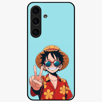 Luffy Summer Anime Vibe Glass Case showing flat back view with vibrant anime character artwork and glossy glass finish.