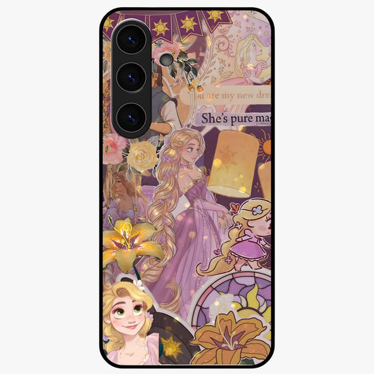 Magical Tangled Dream Glass Case showing flat back view with dreamy tangled artwork and glossy glass finish.