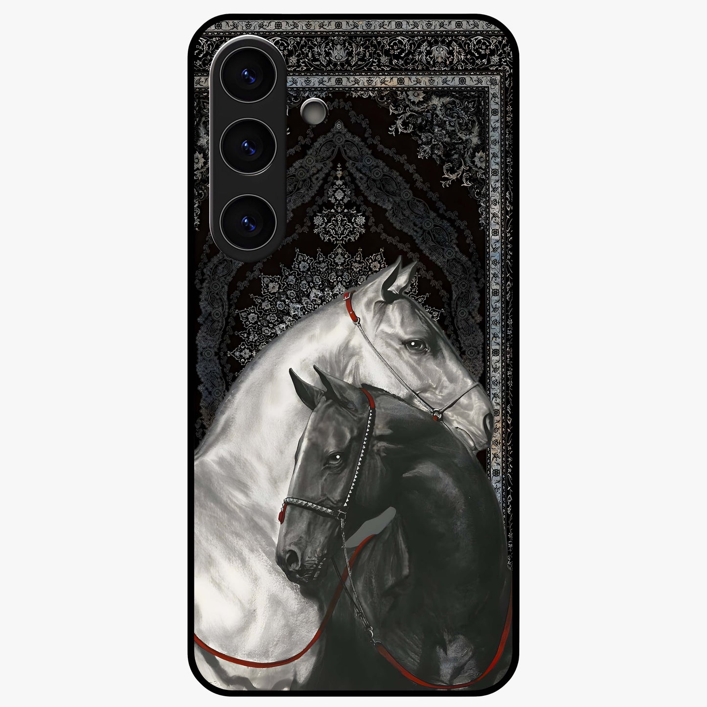 Majestic Ride Legacy Glass Case showing flat back view with powerful automotive inspired artwork and glossy glass finish.