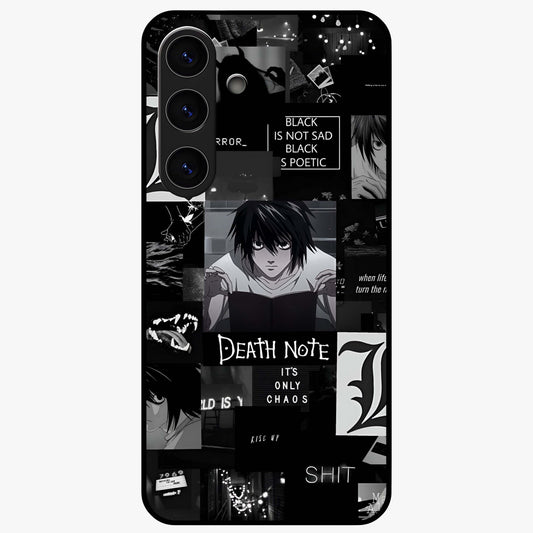 Midnight Chaos Mind Glass Case showing flat back view with abstract dark themed artwork and glossy glass finish.