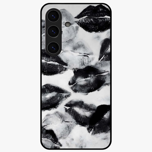 Midnight Kiss Marks Glass Case showing flat back view with lipstick kiss mark artwork and glossy glass finish.