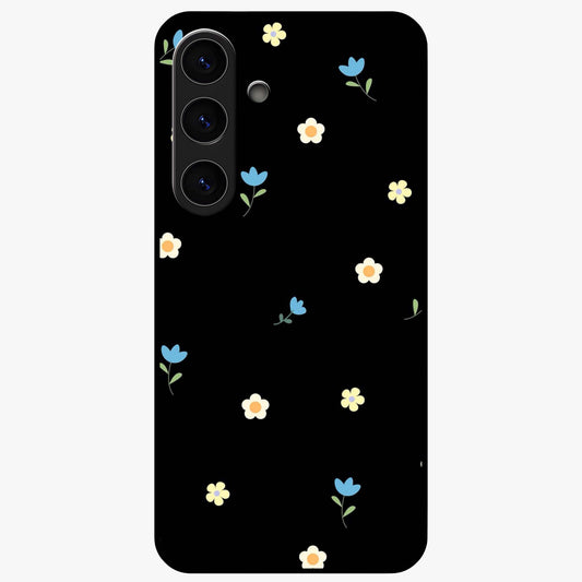Minimalistic Blue With White Flower Pattern Glass Case showing flat back view with blue background and white flower pattern and glossy glass finish.
