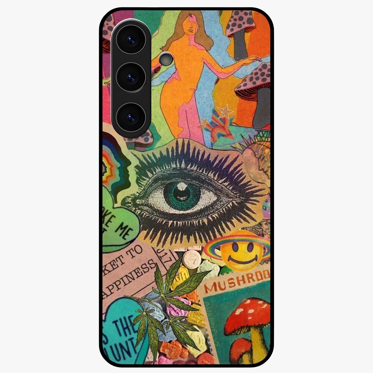 Mystic Eye Wonderland Glass Case showing flat back view with mystical eye themed artwork and glossy glass finish.