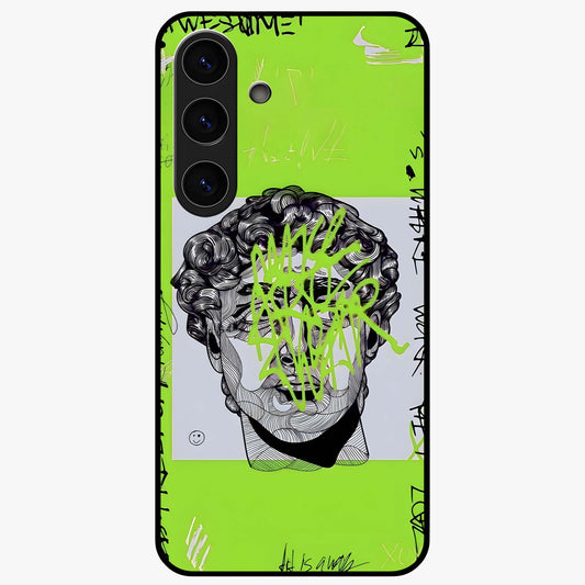 Neo Graffiti Rebellion Glass Case showing flat back view with vibrant graffiti artwork and glossy glass finish.