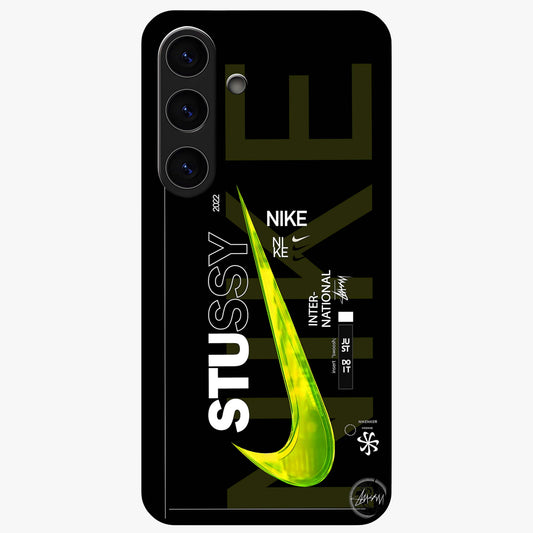 Neon Street Edition Glass Case showing flat back view with neon street style artwork and glossy glass finish.