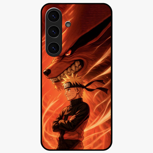 Nine Tails Legacy Glass Case showing flat back view with powerful nine-tailed fox inspired artwork and glossy glass finish.