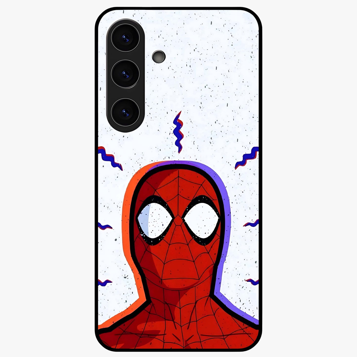 Omg Spiderman Glass Case showing flat back view with bold superhero inspired artwork and glossy glass finish.