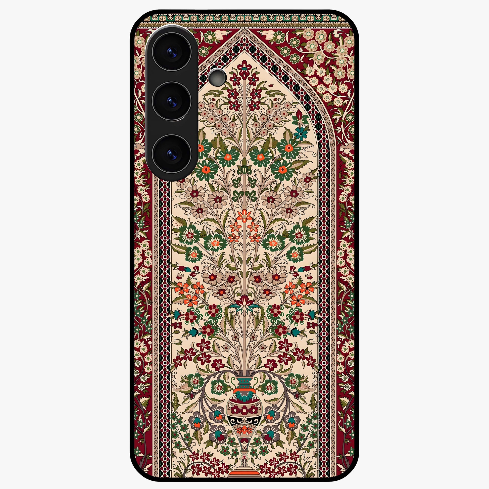 Persian Inspired Glass Case showing flat back view with ornate Persian style pattern artwork and glossy glass finish.