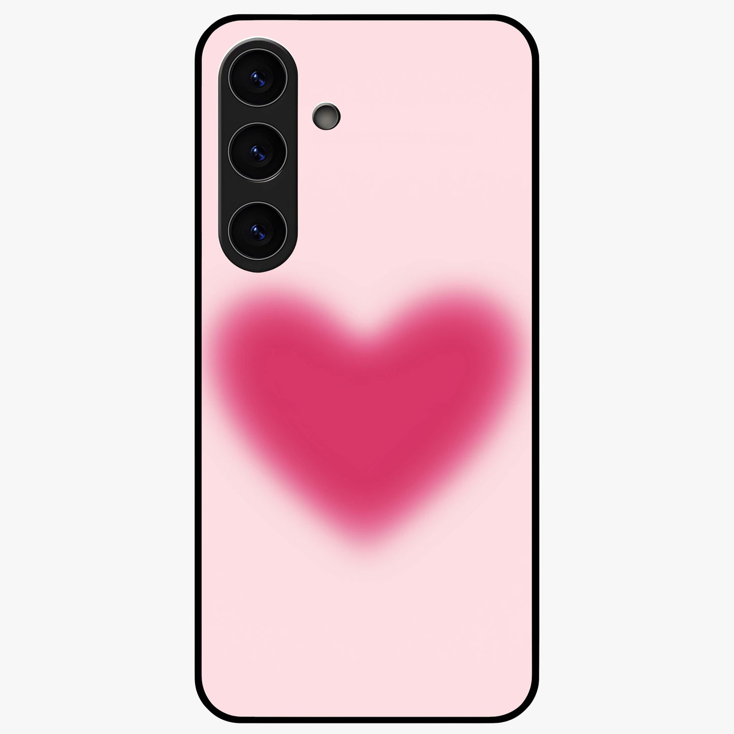 Pink Aura Heart Glass Case showing flat back view with glowing heart artwork and glossy glass finish.