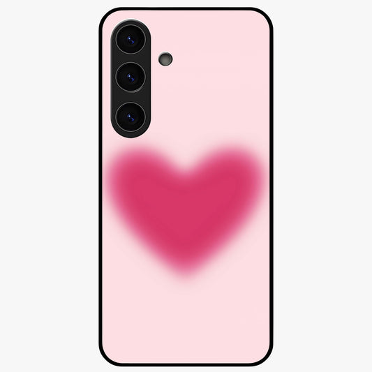 Pink Aura Heart Glass Case showing flat back view with glowing heart artwork and glossy glass finish.