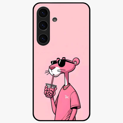 Pink Panther Glass Case showing flat back view with iconic pink panther artwork and glossy glass finish.