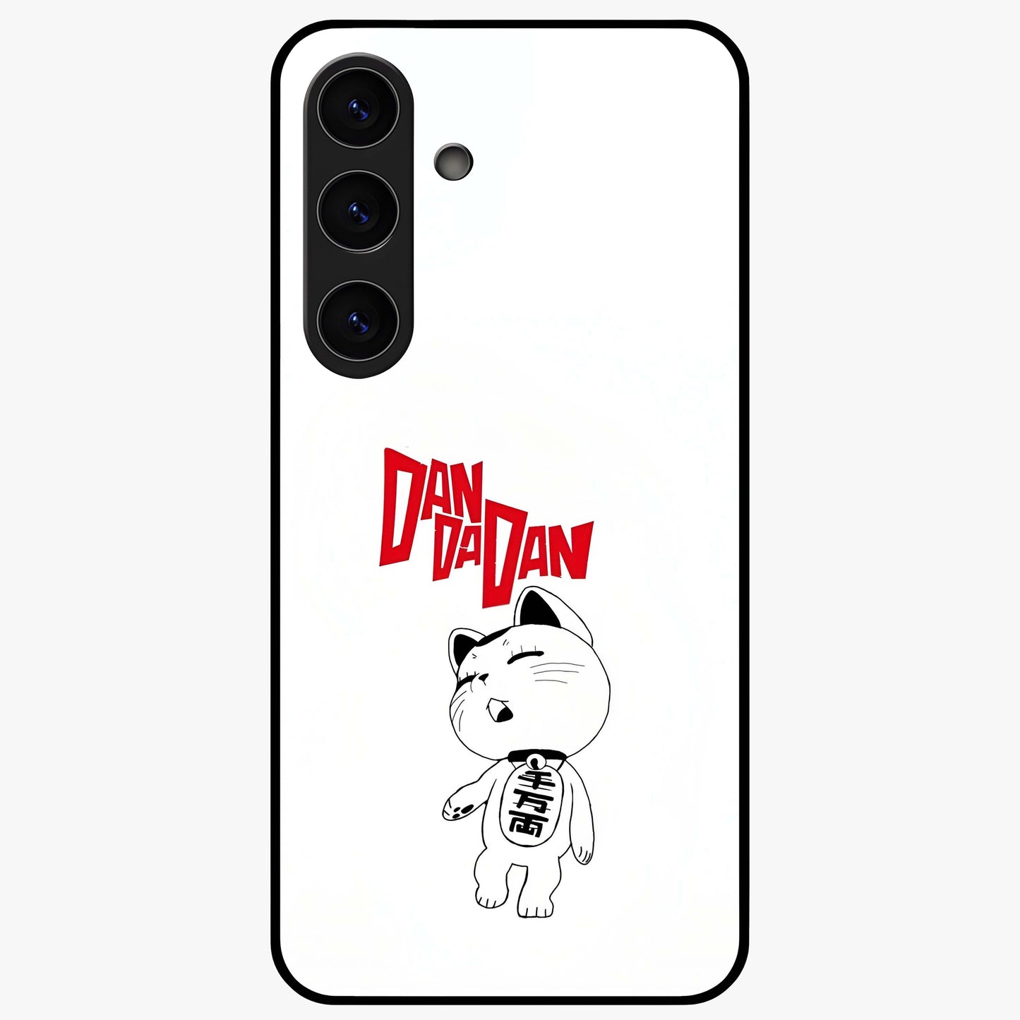 Playful Spirit Charm Glass Case showing flat back view with cheerful charm themed artwork and glossy glass finish.
