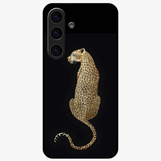 Regal Leopard Glass Case showing flat back view with bold leopard artwork and glossy glass finish.