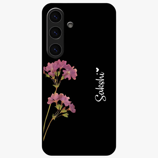 Riching Lavender Flower Custom Name Glass Case showing flat back view with lavender floral artwork and personalized name design.