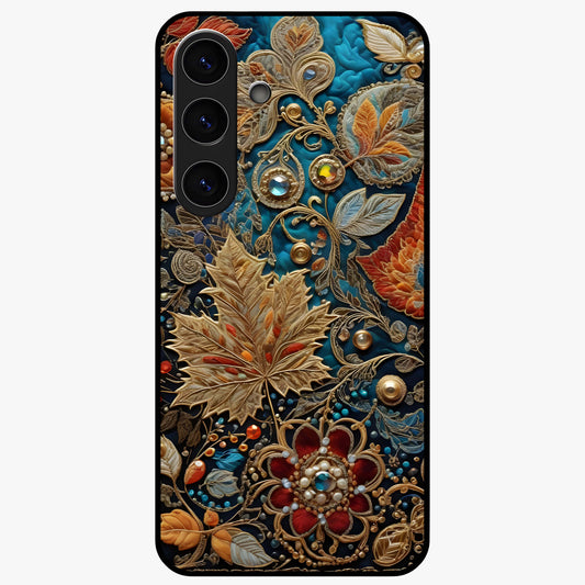 Royal Jewel Garden Glass Case showing flat back view with decorative floral garden artwork and glossy glass finish.