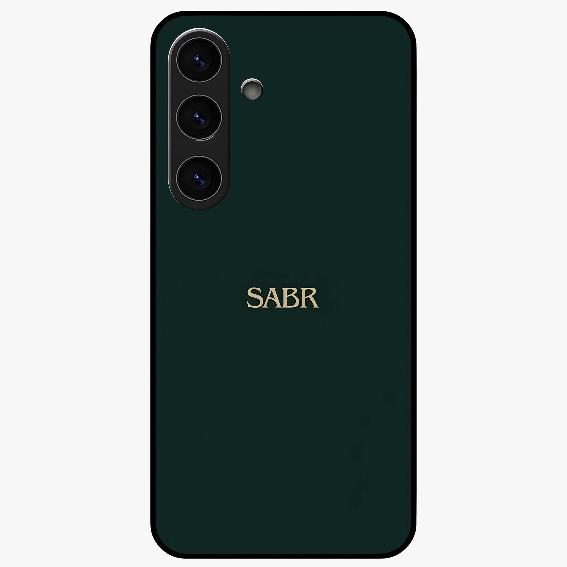 Sabr Minimal Patience Glass Case showing flat back view with minimalist typography artwork and glossy glass finish.