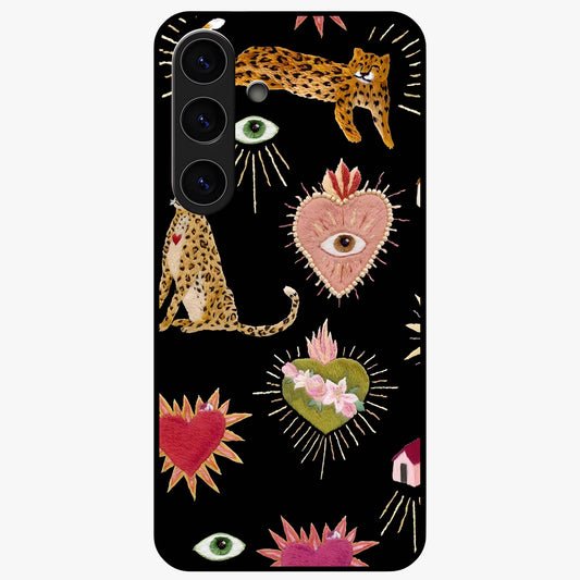 Sacred Jungle Heart Glass Case showing flat back view with jungle inspired heart artwork and glossy glass finish.