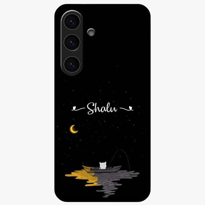 Silent Night Row Glass Case showing flat back view with calm night themed artwork and glossy glass finish.