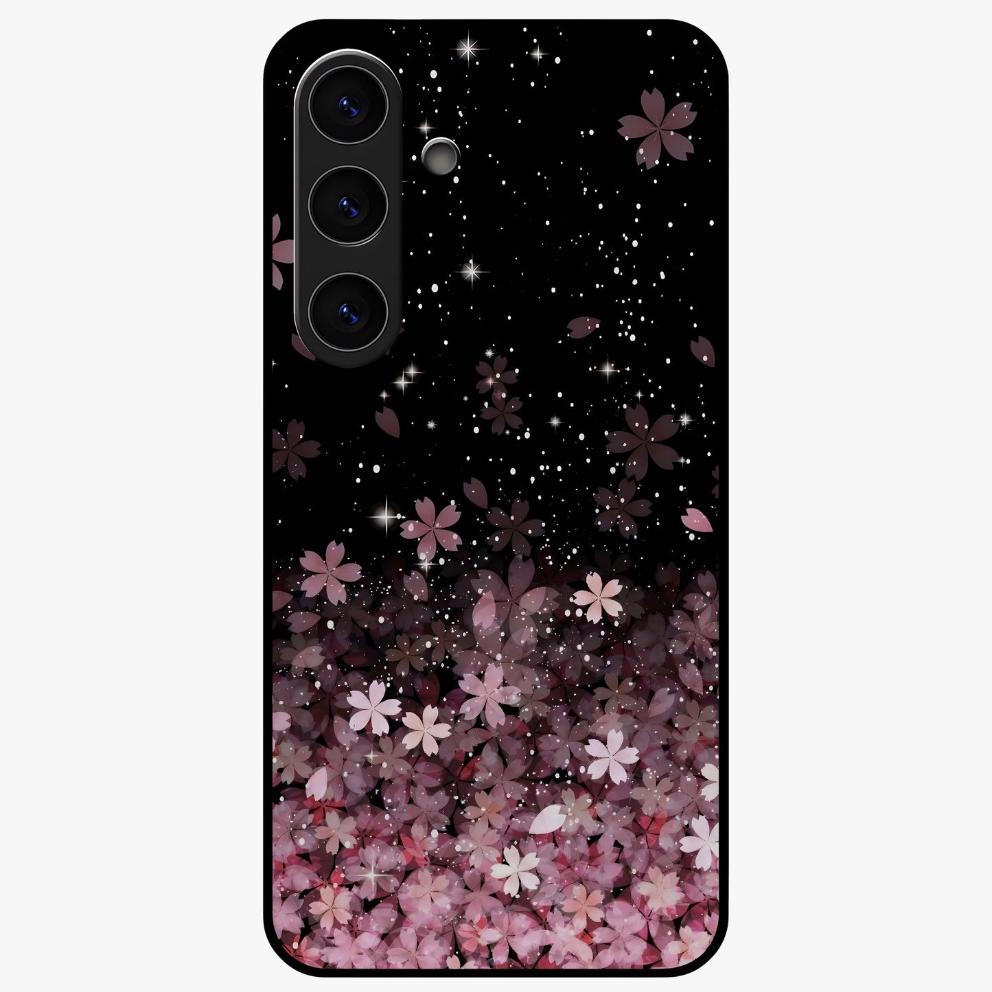 Small Starry Flowers Glass Case showing flat back view with delicate starry floral artwork and glossy glass finish.