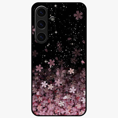 Small Starry Flowers Glass Case showing flat back view with delicate starry floral artwork and glossy glass finish.