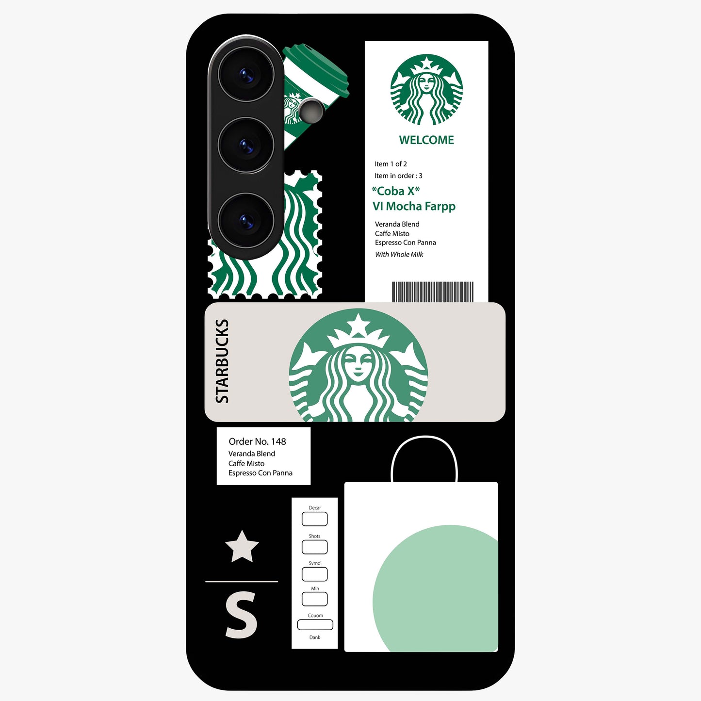 Starbucks Mocha Glass Case showing flat back view with coffee inspired artwork and glossy glass finish.