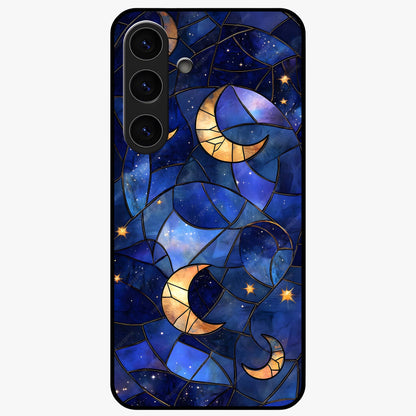 Starlit Sky Tapestry Glass Case showing flat back view with decorative starry sky tapestry artwork and glossy glass finish.