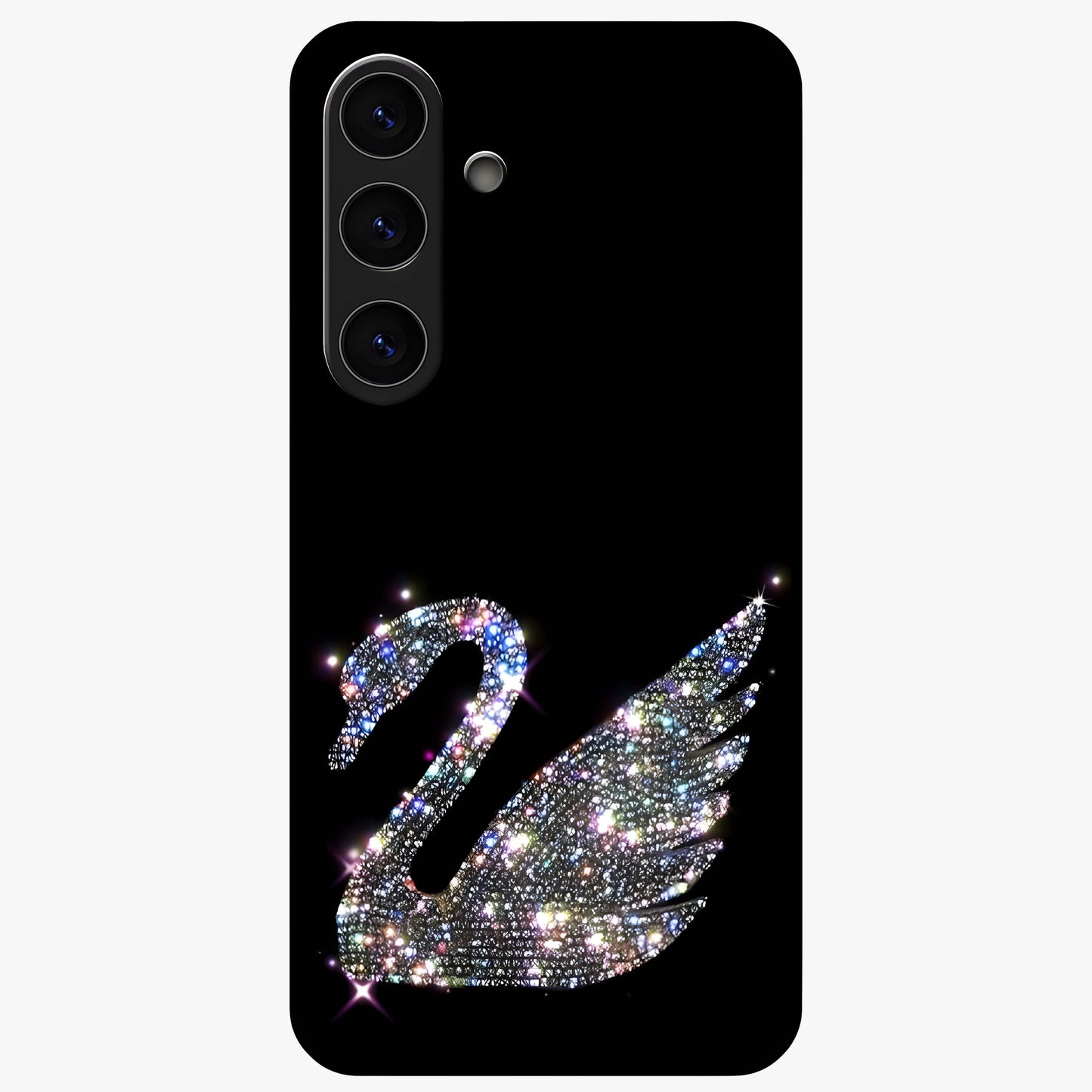 Starlit Swan Grace Glass Case showing flat back view with graceful swan artwork under starry sky and glossy glass finish.