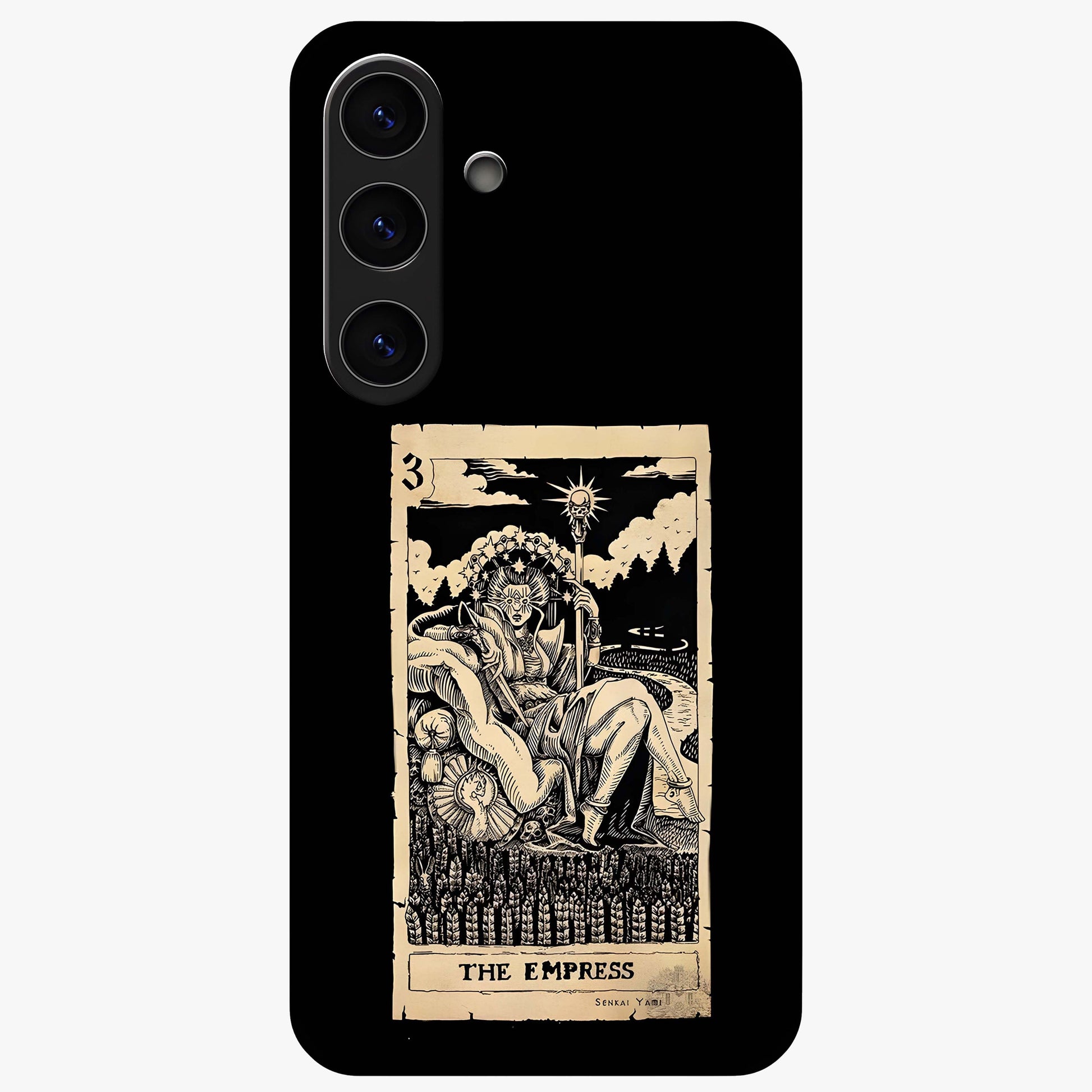 The Empress Glass Case showing flat back view with regal feminine artwork and glossy glass finish.