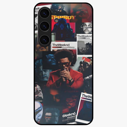 The Weeknd Glass Case showing flat back view with music inspired artistic portrait artwork and glossy glass finish.