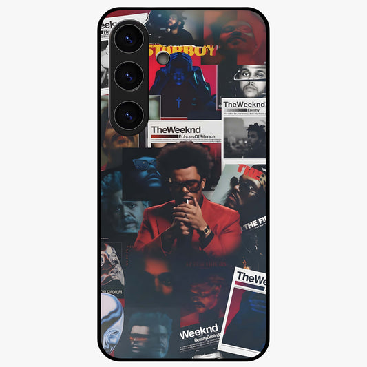 The Weeknd Glass Case showing flat back view with music inspired artistic portrait artwork and glossy glass finish.