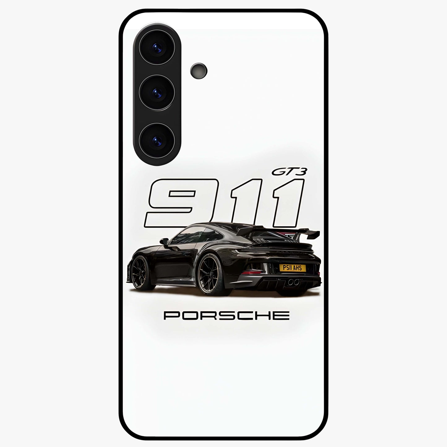 Turbo Legacy Icon Glass Case showing flat back view with iconic sports car inspired artwork and glossy glass finish.