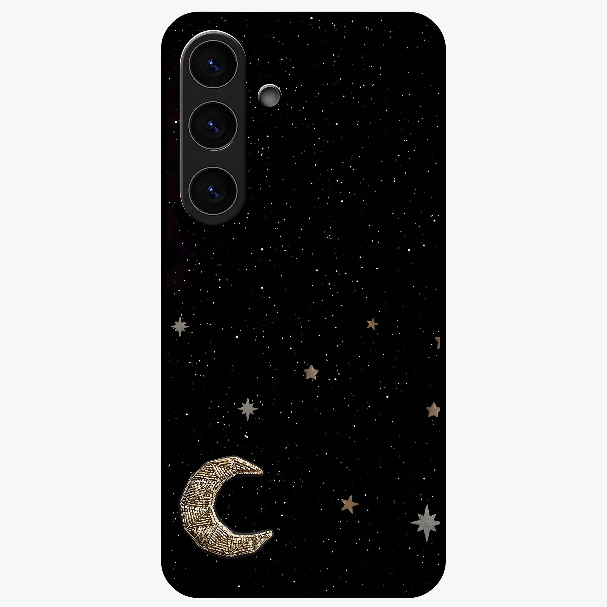 Twinkle Star With Half Moon Glass Case showing flat back view with star and half moon artwork and glossy glass finish.