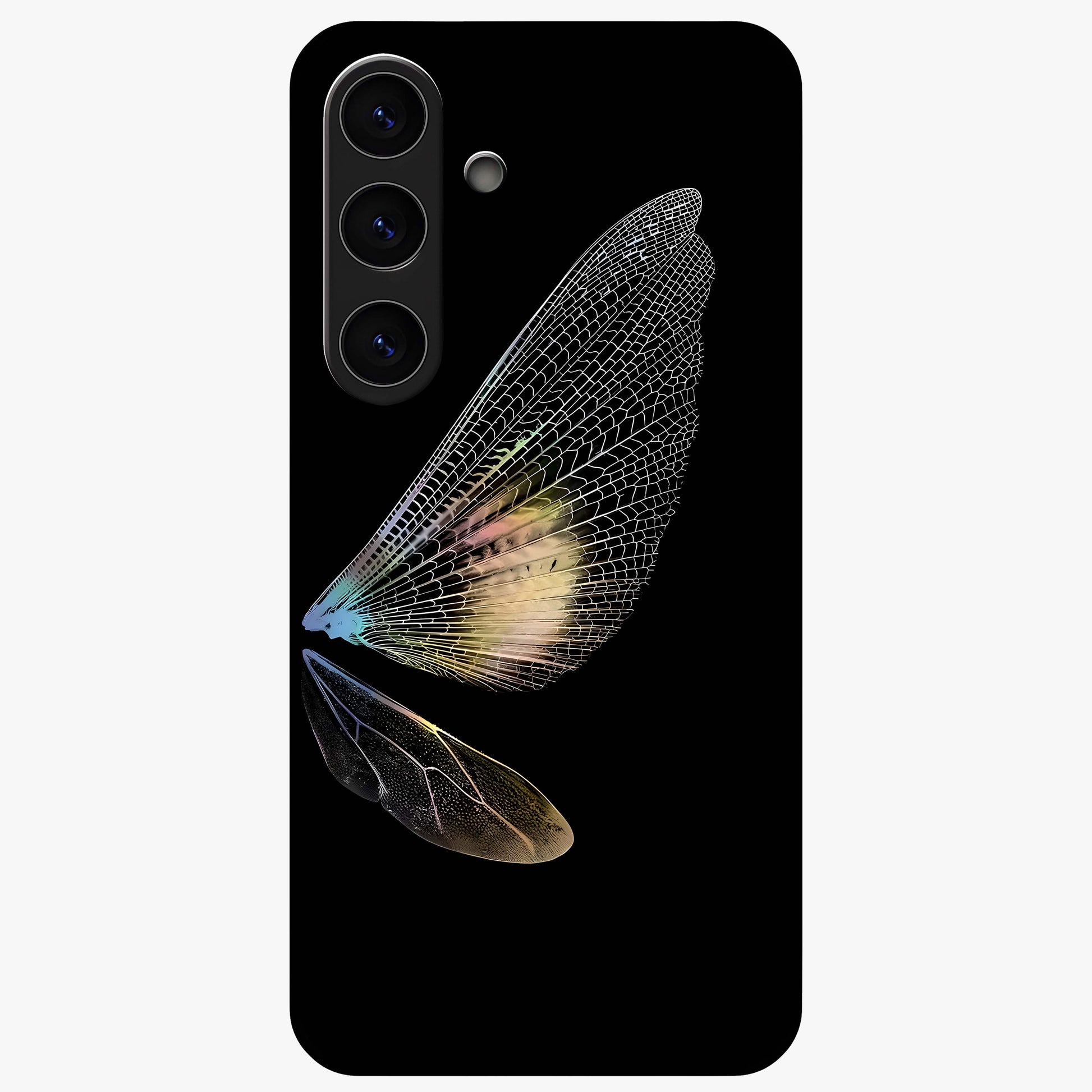 Whispers Of Wings Glass Case showing flat back view with graceful wing inspired artwork and glossy glass finish.