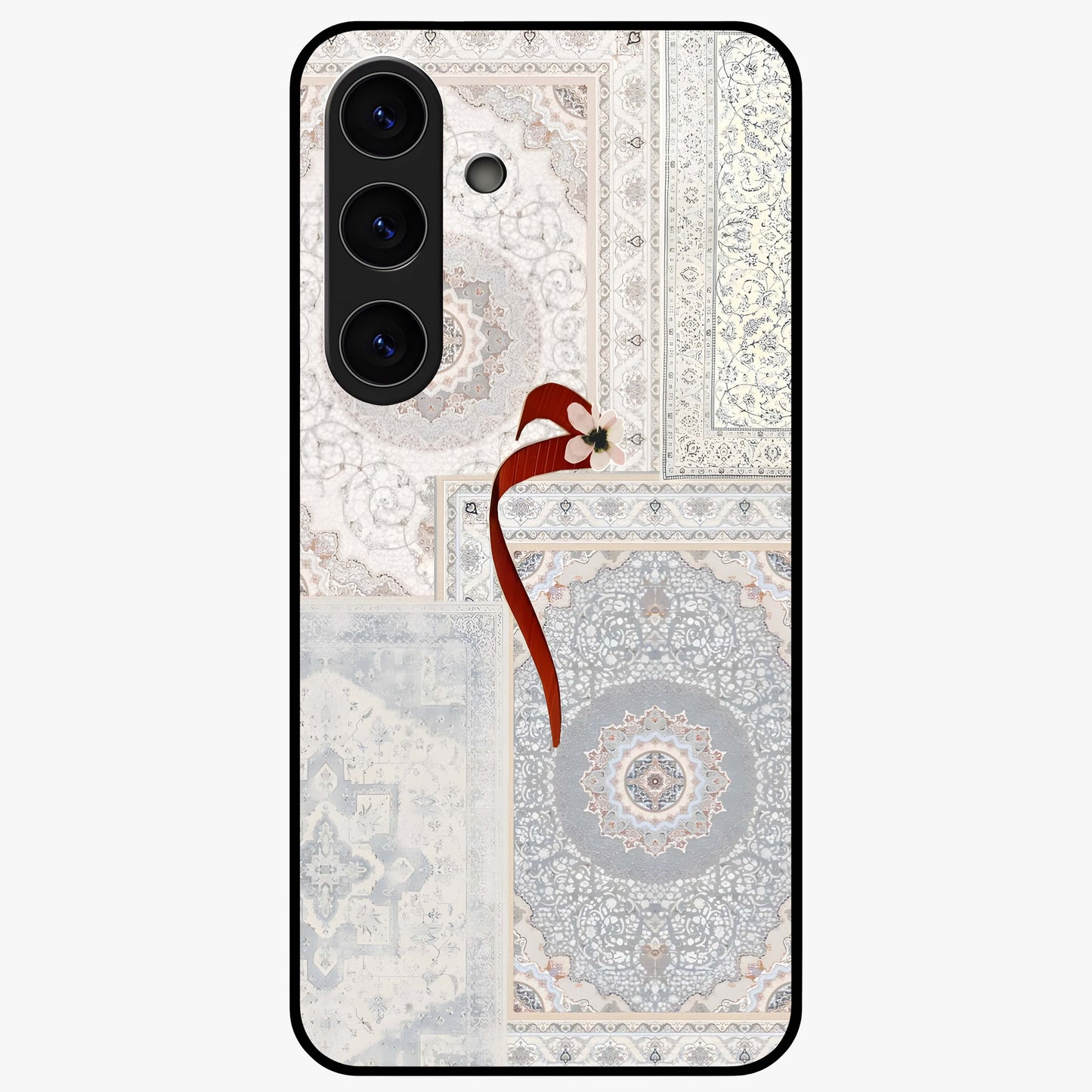 White Aesthetic Bow Glass Case showing flat back view with minimal bow artwork and glossy glass finish.