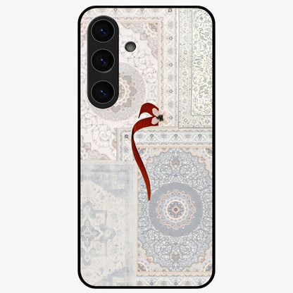 White Aesthetic Bow Glass Case showing flat back view with minimal bow artwork and glossy glass finish.