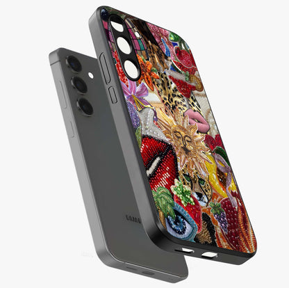 Beaded Fashion Jungle Glass Case displayed in angled mockup highlighting colorful fashion bead design and artistic pattern.