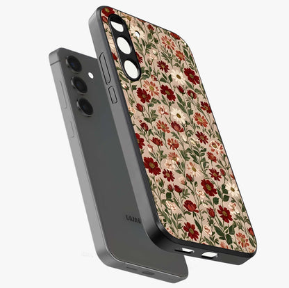Biege Flower With Leaf Glass Case displayed in angled mockup highlighting minimal floral leaf design and elegant aesthetic.