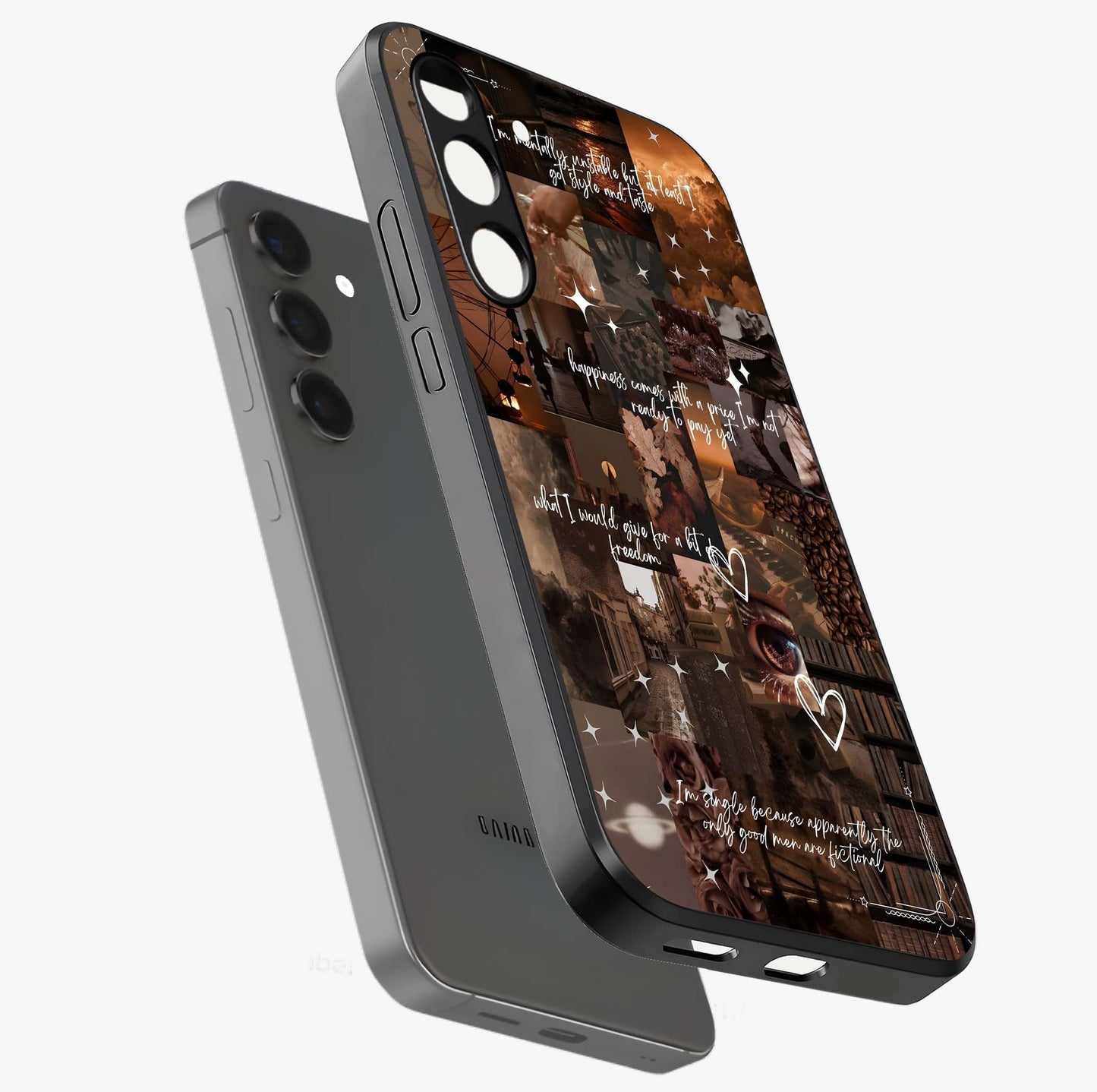 Bittersweet Aesthetic Chaos Glass Case displayed in angled mockup highlighting expressive abstract artwork and edgy aesthetic theme.