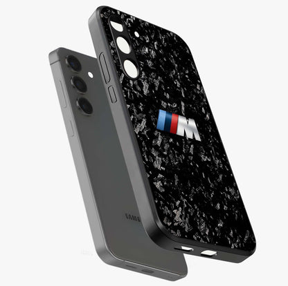 Carbon Speed Mark Glass Case displayed in angled mockup highlighting racing inspired carbon design and sleek aesthetic style.