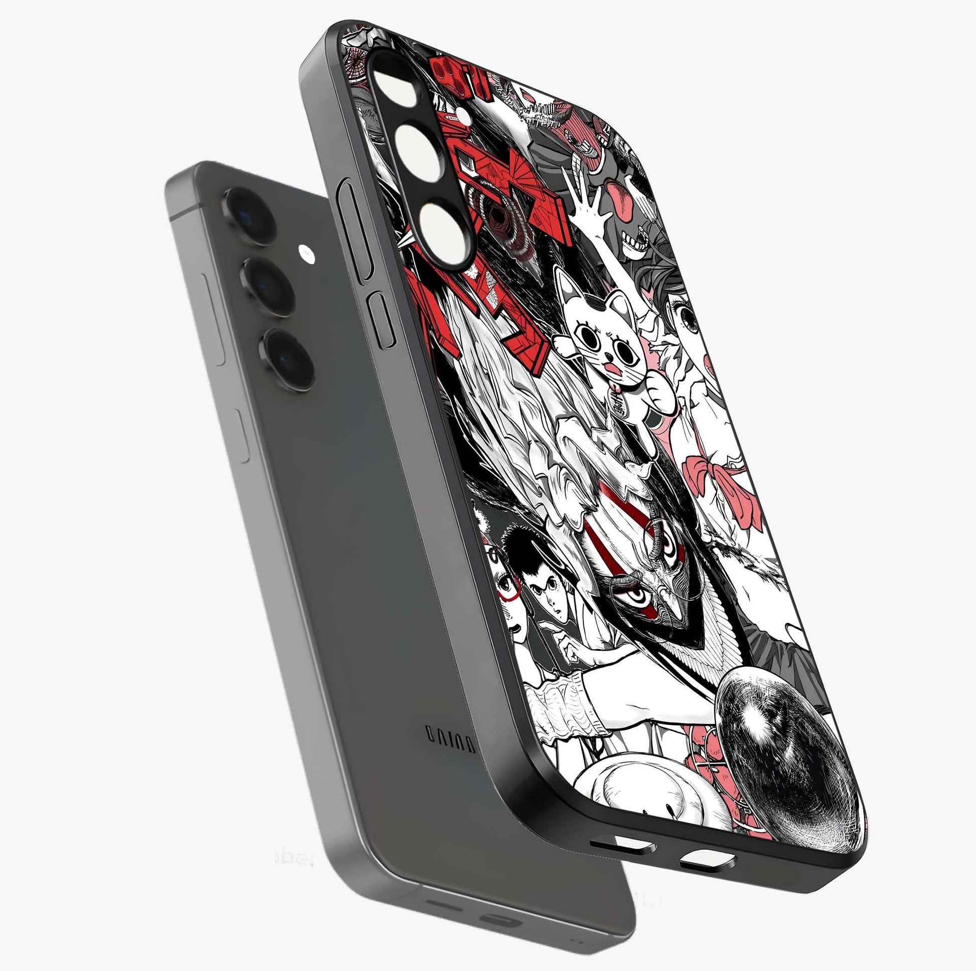 Crimson Chaos Panel Glass Case displayed in angled mockup highlighting chaotic panel style design with modern graphic theme.