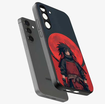 Crimson Moon Warlord Glass Case displayed in angled mockup highlighting dramatic crimson moon design with fantasy aesthetic.
