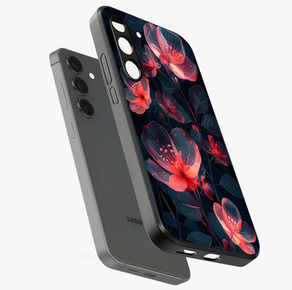 Dark Shade of Flower Glass Case displayed in angled mockup highlighting moody floral illustration with aesthetic dark tones.