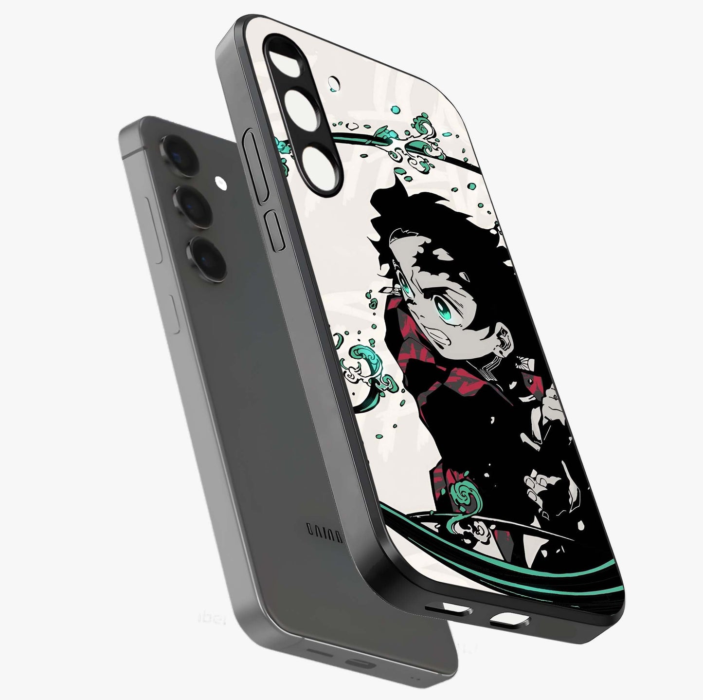 Demon Slayer Glass Case displayed in angled mockup highlighting dramatic anime character design with action aesthetic.
